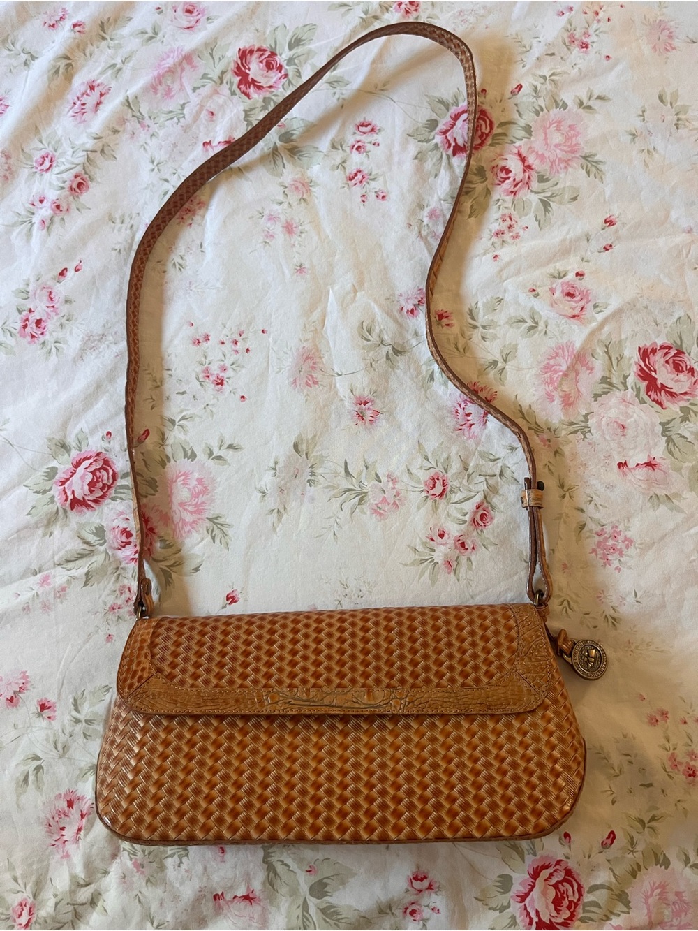 Brahmin Woven Leather Crossbody in Tan